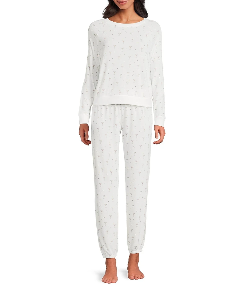 HONEYDEW Star Seeker Lounge Knit Martini Print Top & Joggers Holiday Pajama Set