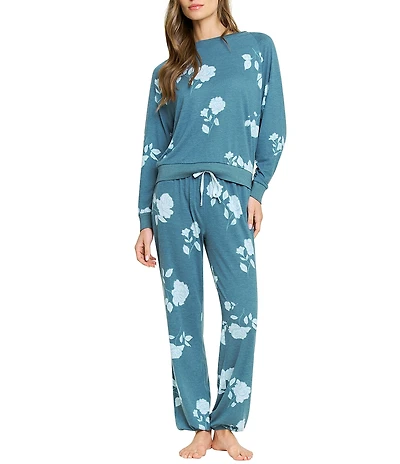 HONEYDEW Star Seeker Lounge Knit Rose Floral Print Top & Joggers Pajama Set