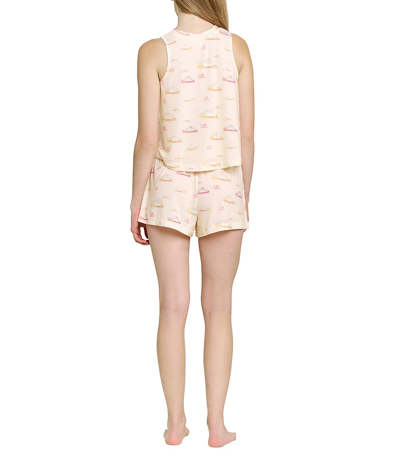 HONEYDEW Star Seeker Pearl Clouds Print Sleeveless Crew Neck Jersey Knit Shorty Pajama Set