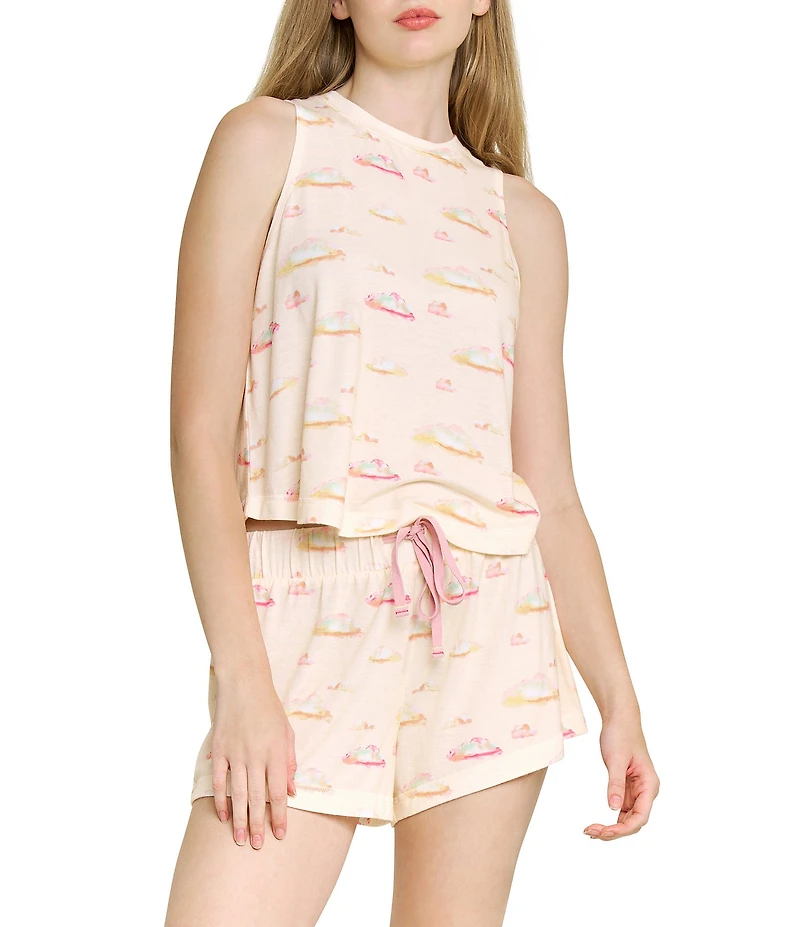 HONEYDEW Star Seeker Pearl Clouds Print Sleeveless Crew Neck Jersey Knit Shorty Pajama Set