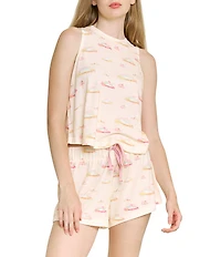 HONEYDEW Star Seeker Pearl Clouds Print Sleeveless Crew Neck Jersey Knit Shorty Pajama Set