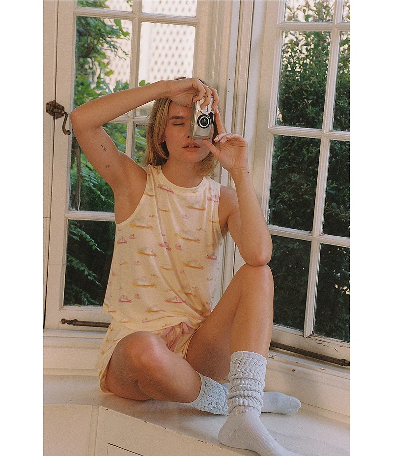 HONEYDEW Star Seeker Pearl Clouds Print Sleeveless Crew Neck Jersey Knit Shorty Pajama Set