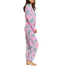 HONEYDEW Star Seeker Tropical Floral Long Sleeve Crew Neck Brushed Jersey Knit Long Pajama Set