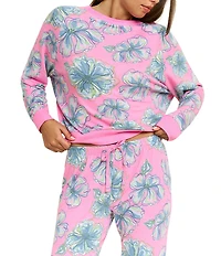 HONEYDEW Star Seeker Tropical Floral Long Sleeve Crew Neck Brushed Jersey Knit Long Pajama Set