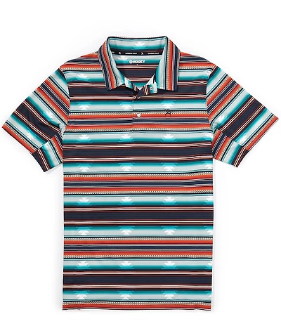 Hooey Drive Stripe Print Short Sleeve Performance Polo Shirt