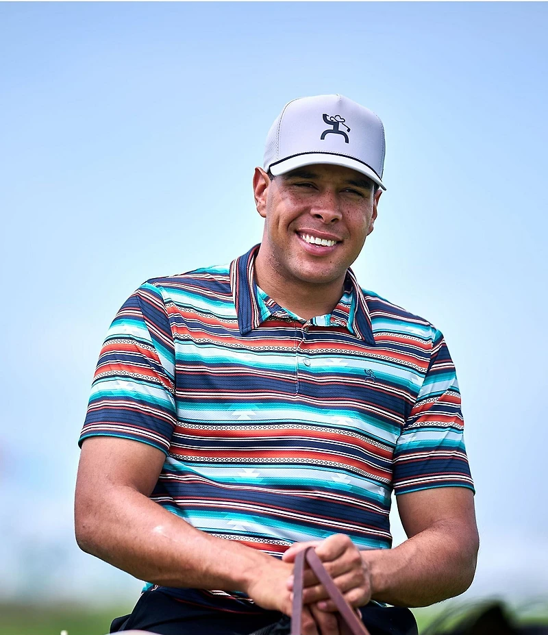 Hooey Drive Stripe Print Short Sleeve Performance Polo Shirt