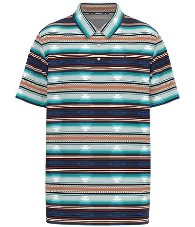 Hooey Drive Stripe Print Short Sleeve Performance Polo Shirt