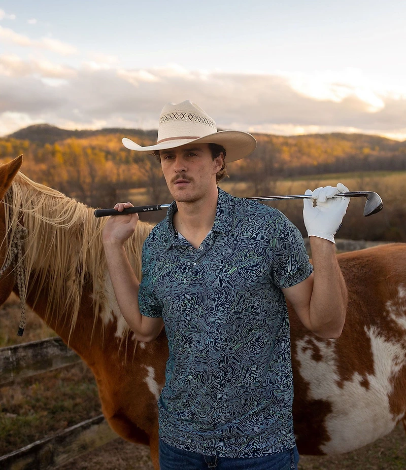 Hooey Drive Topography Print Short Sleeve Polo Shirt