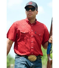 Hooey Short Sleeve SOL Solid Red Traditional Western Pearl Snap Shirt