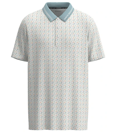 Hooey Weekender White Blue Printed Short Sleeve Polo Shirt
