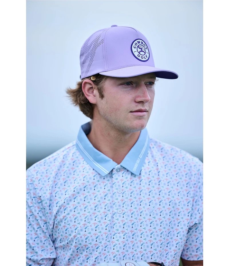 Hooey Weekender White Blue Printed Short Sleeve Polo Shirt