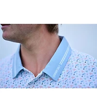 Hooey Weekender White Blue Printed Short Sleeve Polo Shirt