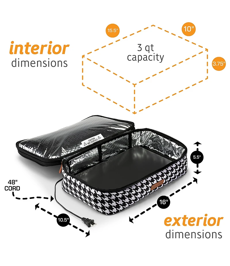 Hot Logic Portable Oven and Food Warmer Casserole Carrier Houndstooth Print Expandable Tote Bag