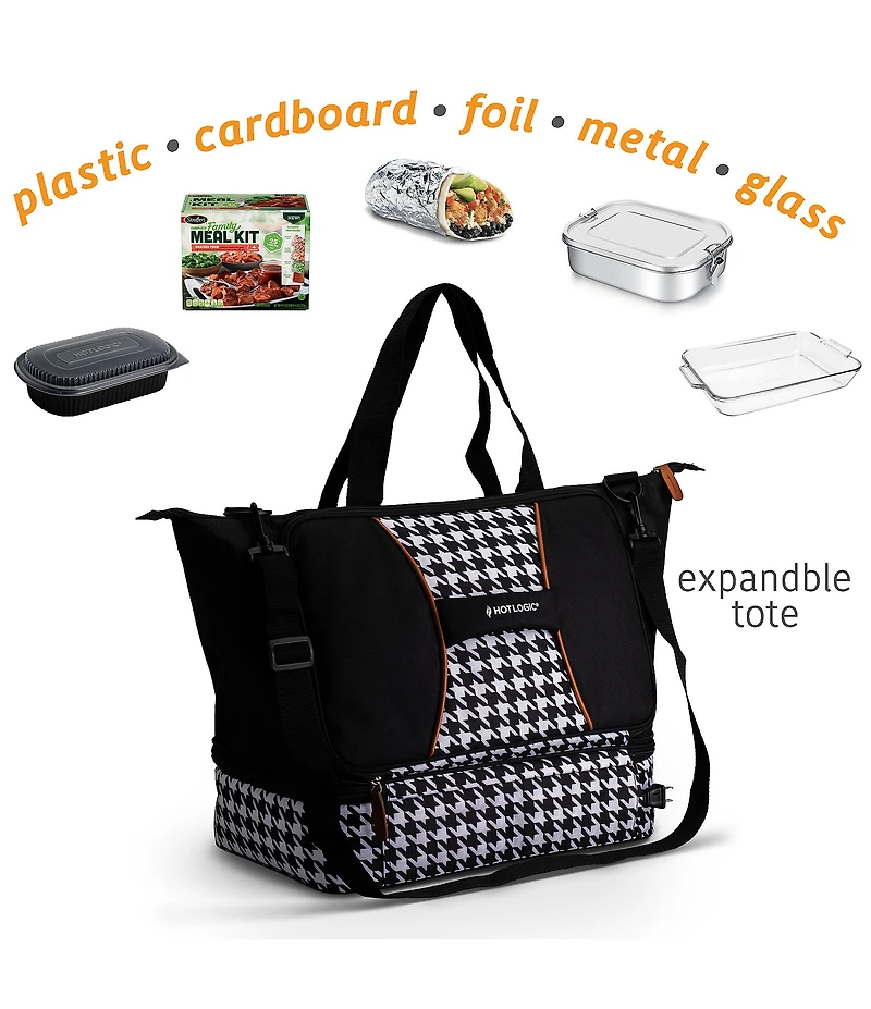 Hot Logic Portable Oven and Food Warmer Casserole Carrier Houndstooth Print Expandable Tote Bag