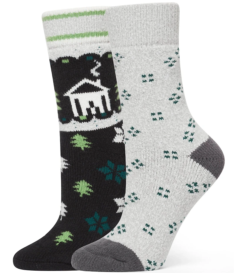 HUE Christmas Cabin Cozy Crew Socks, 2 Pack
