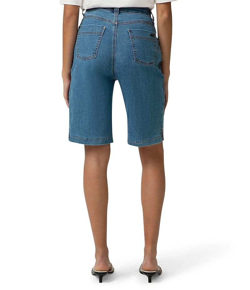 HUE Crosshatch Mis-Rise Denim Bermuda Shorts