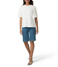 HUE Crosshatch Mis-Rise Denim Bermuda Shorts
