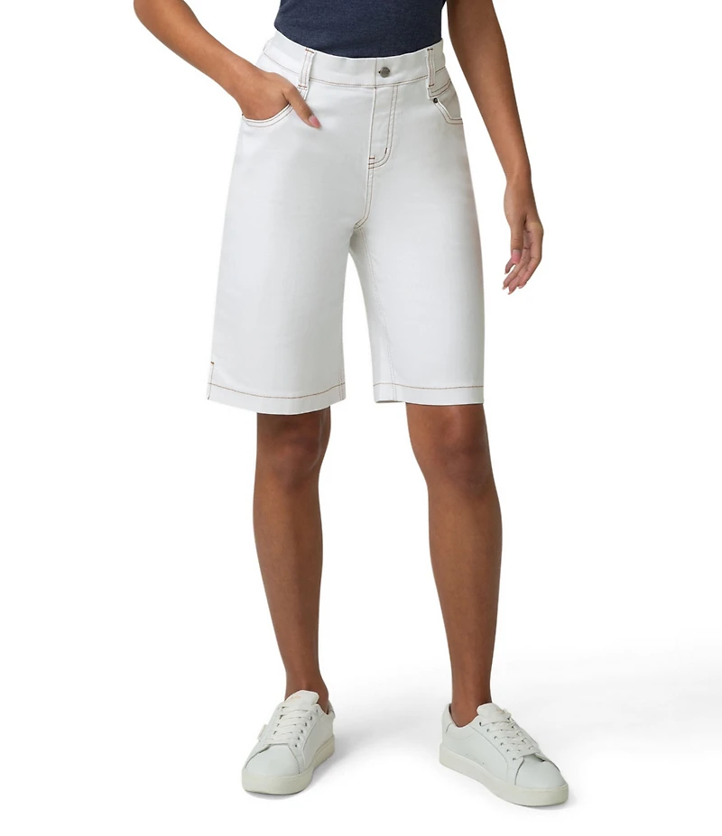 HUE Crosshatch Mis-Rise Denim Bermuda Shorts