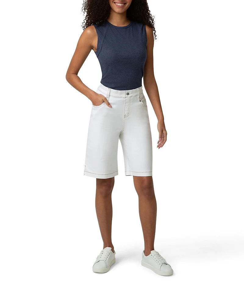 HUE Crosshatch Mis-Rise Denim Bermuda Shorts