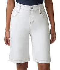 HUE Crosshatch Mis-Rise Denim Bermuda Shorts