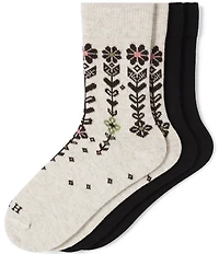 HUE Descending Flower Crew Sock, 2 Pack