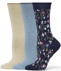 HUE Ditsy Jeans Crew Socks, 3 pack