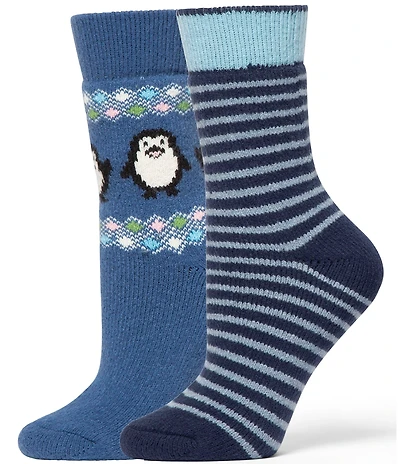 HUE Festive Penguin Cozy Crew Socks, 2 Pack
