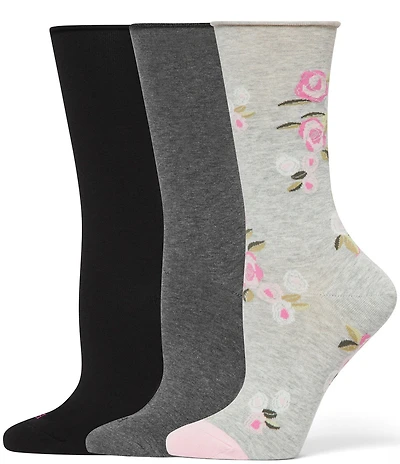 HUE Floral Jeans Crew Socks, 3 Pack