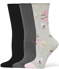HUE Floral Jeans Crew Socks, 3 Pack