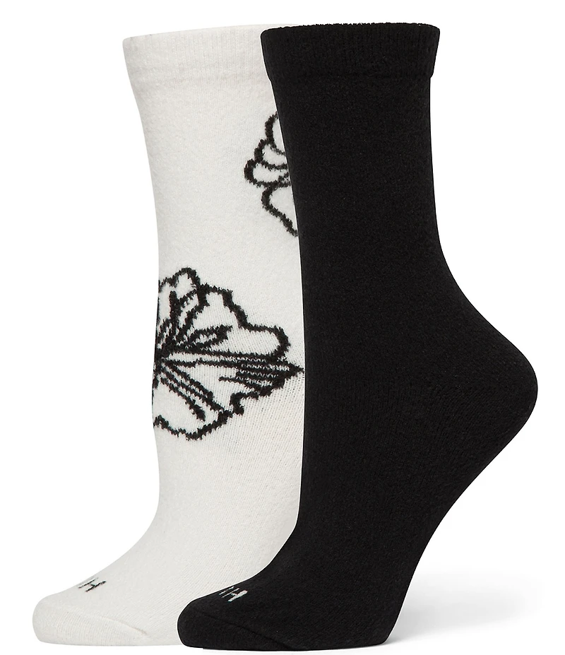 HUE Placed Flower Crew Socks, 2 Pack