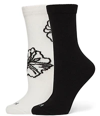 HUE Placed Flower Crew Socks, 2 Pack