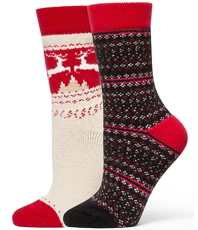 HUE Reindeer Cozy Crew Socks, 2 Pack