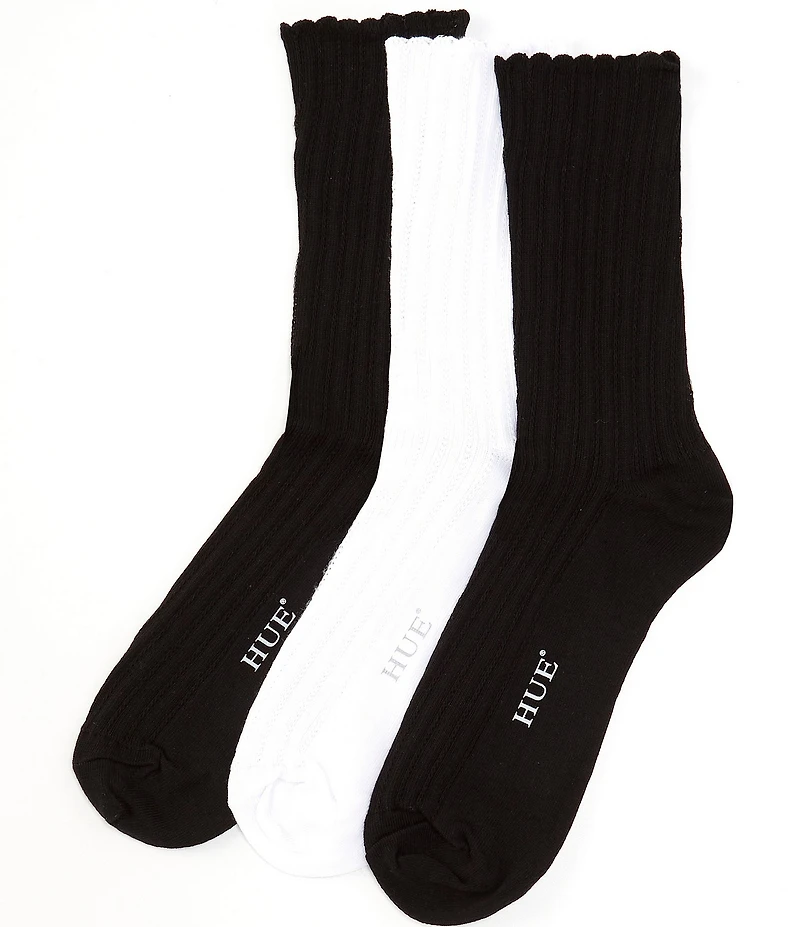HUE Scalloped Pointelle Crew Sock, 3 Pack