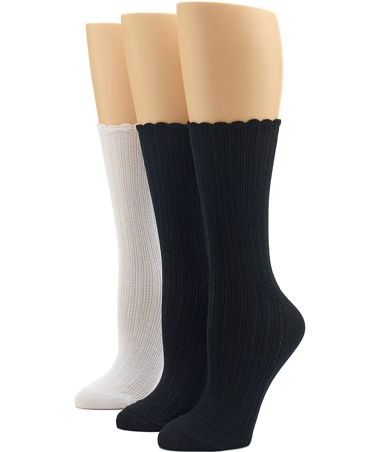 HUE Scalloped Pointelle Crew Sock, 3 Pack