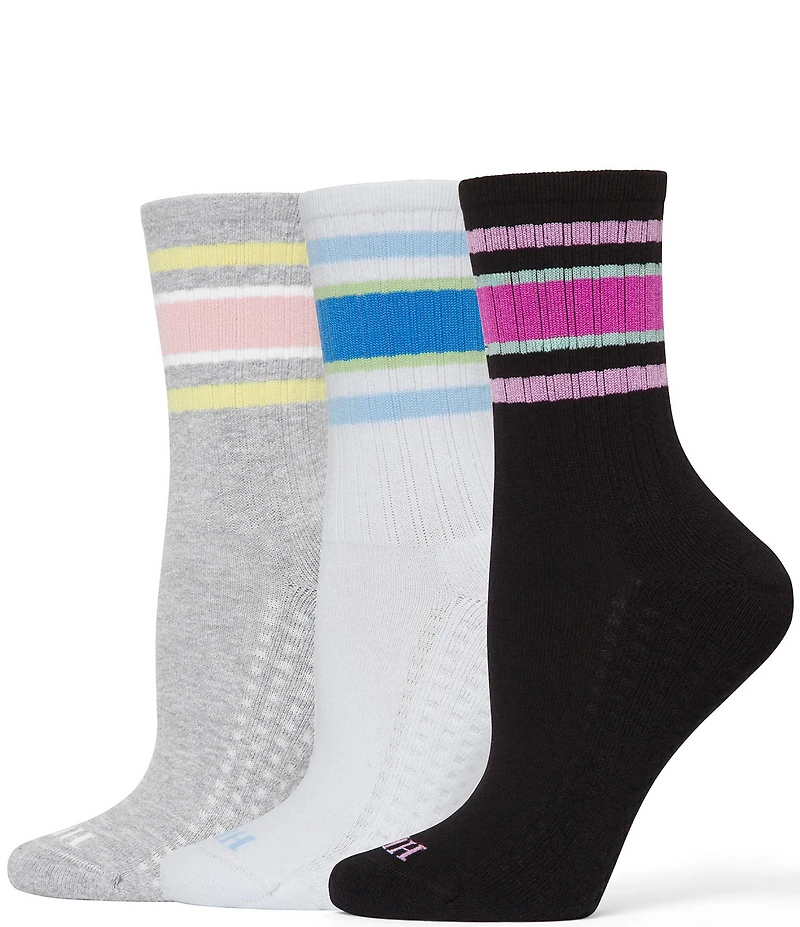HUE Striped Air Cushion Sport Crew Socks, 3 Pack