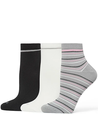 HUE Super Soft Striped Quarter Sock, 3-Pack