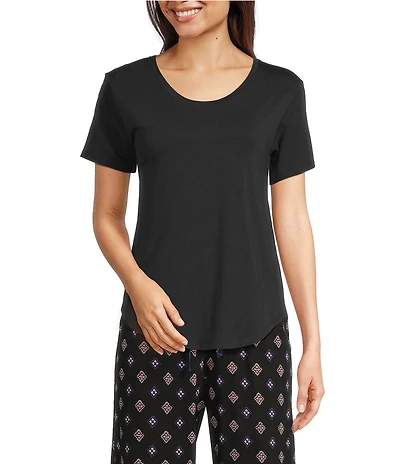 Huetique Solid Knit Short Sleeve Scoop Neck Coordinating Sleep Top