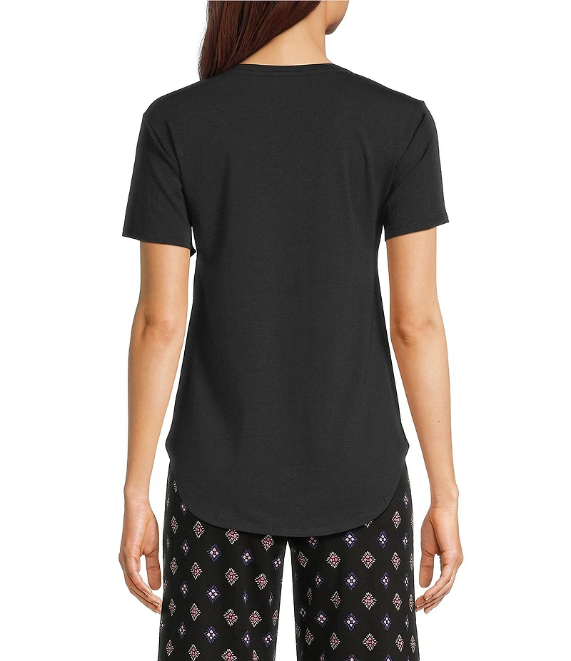 Huetique Solid Knit Short Sleeve Scoop Neck Coordinating Sleep Top