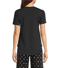 Huetique Solid Knit Short Sleeve Scoop Neck Coordinating Sleep Top