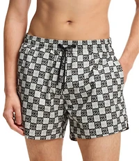 Hugo Boss Aaron Stacked-Logo Check Print 4.72#double; Inseam Swim Trunks