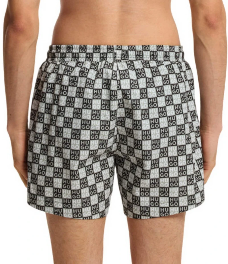 Hugo Boss Aaron Stacked-Logo Check Print 4.72#double; Inseam Swim Trunks