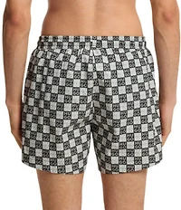 Hugo Boss Aaron Stacked-Logo Check Print 4.72#double; Inseam Swim Trunks