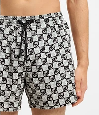 Hugo Boss Aaron Stacked-Logo Check Print 4.72#double; Inseam Swim Trunks