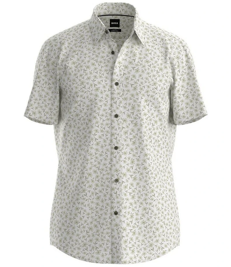 Hugo Boss BOSS Big & Tall Linen Roan Floral Print Stretch Short Sleeve Woven Shirt