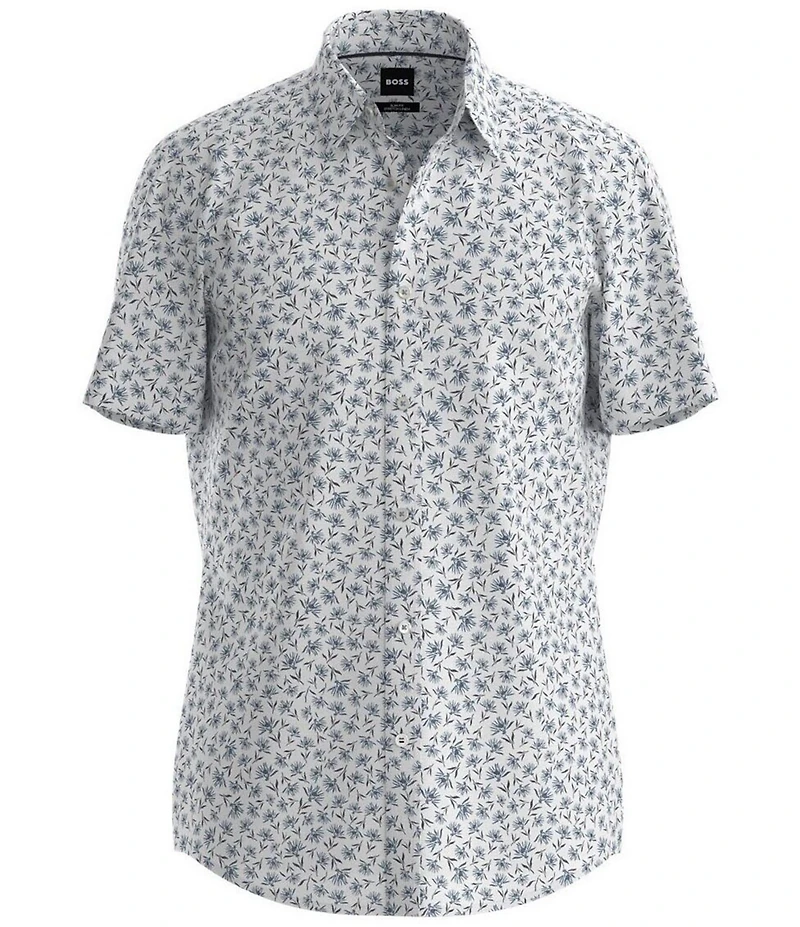 Hugo Boss BOSS Big & Tall Linen Roan Floral Print Stretch Short Sleeve Woven Shirt