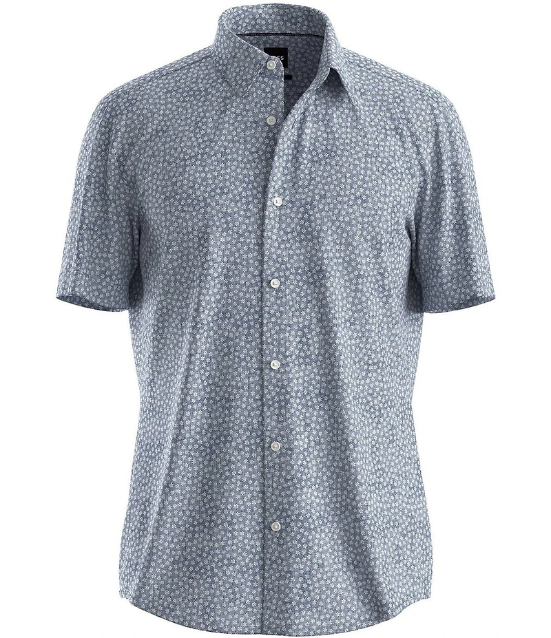 Hugo Boss BOSS Slim Fit P-Roan Floral Print Performance Stretch Short Sleeve Woven Shirt