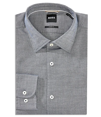 Hugo Boss Slim Fit Point Collar Heathered Navy Dress Shirt
