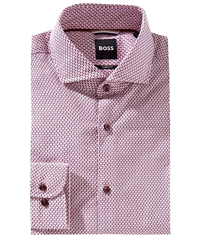 Hugo Boss Slim Fit Spread Collar Geometric Print Dress Shirt