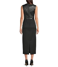 Hugo Boss Drumialda Leather V-Neck Sleeveless Virgin Wool Midi Dress