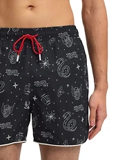 Hugo Boss Graphic Print 4.7#double; Inseam Drawstring Pull-On Swim Trunks